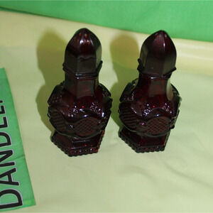 Ruby Red Glass Avon Cape Cod Charisma Cologne Empty Bottle Salt Pepper Shaker